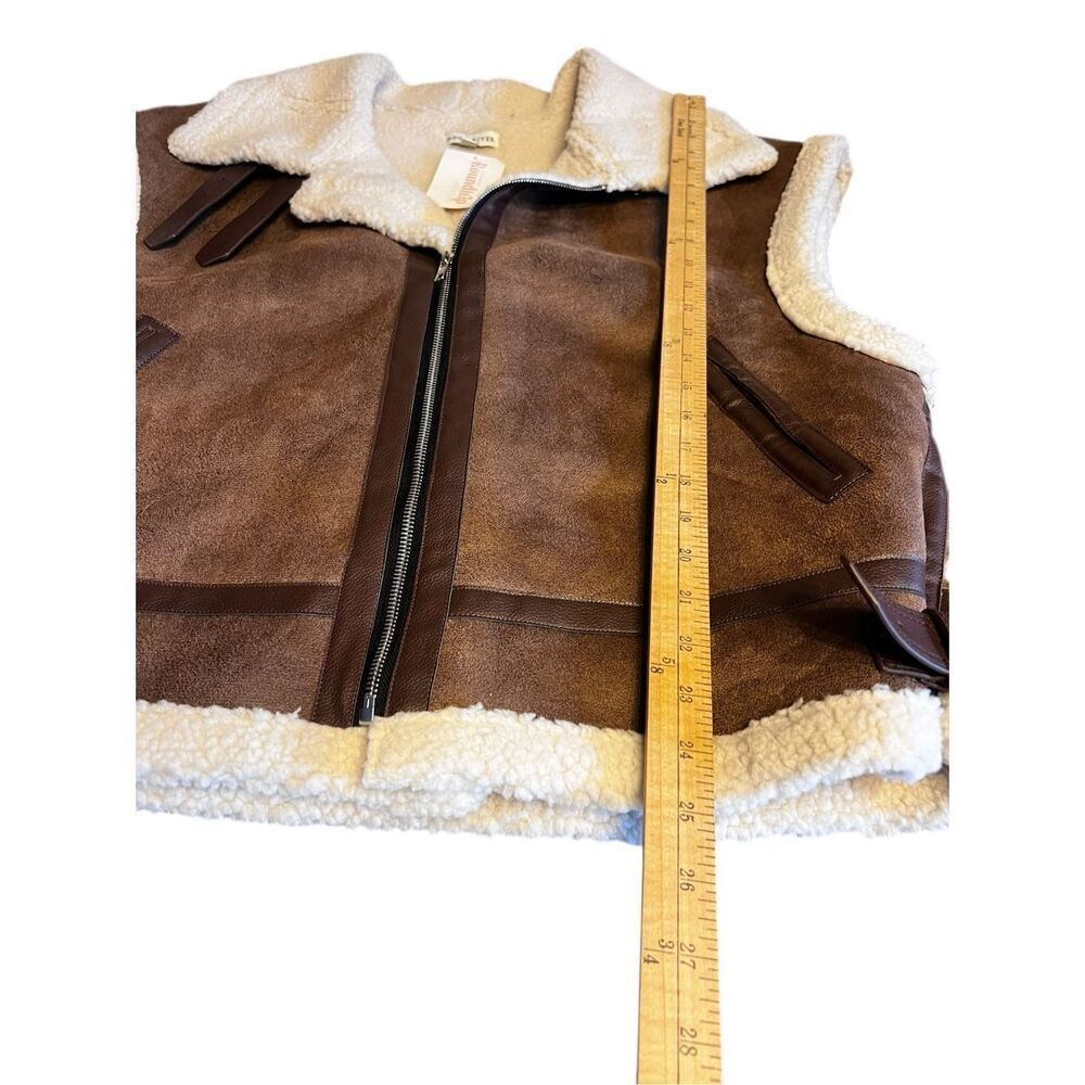 Moon River M anthropologie Ellie Faux Shearling brown Vest moto Viking - Picture 6 of 11